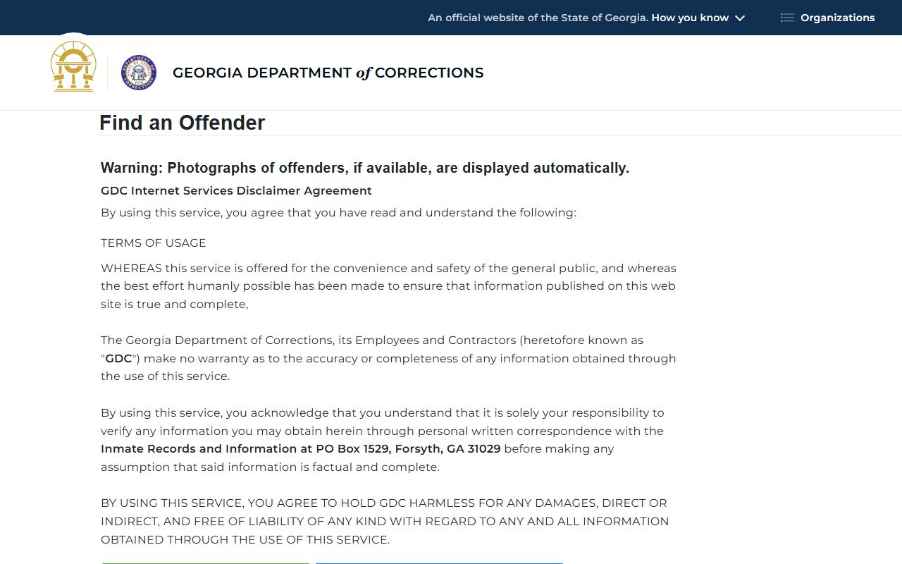 Georgia DOC offender query for Taliaferro County inmate population search